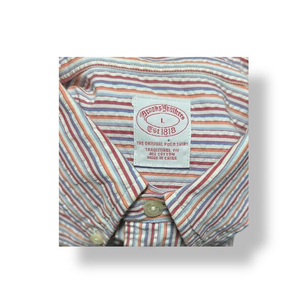 Brooks Brothers Men's L Red Stripe Cotton Textured Button Down Long Sleeve Shirt - Picture 6 of 8